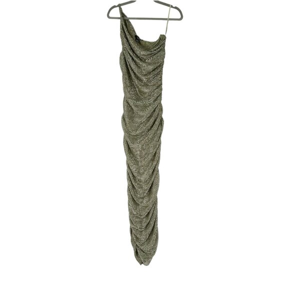 Sabina Musayev Melissa Green Metallic Ruched One Shoulder Maxi Dress - Picture 2 of 7